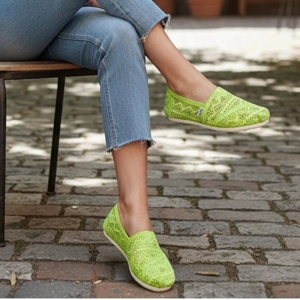 TOMS Alpargata Women Moroccan Crochet Slip On Shoe Size 7 Summer Lime Green